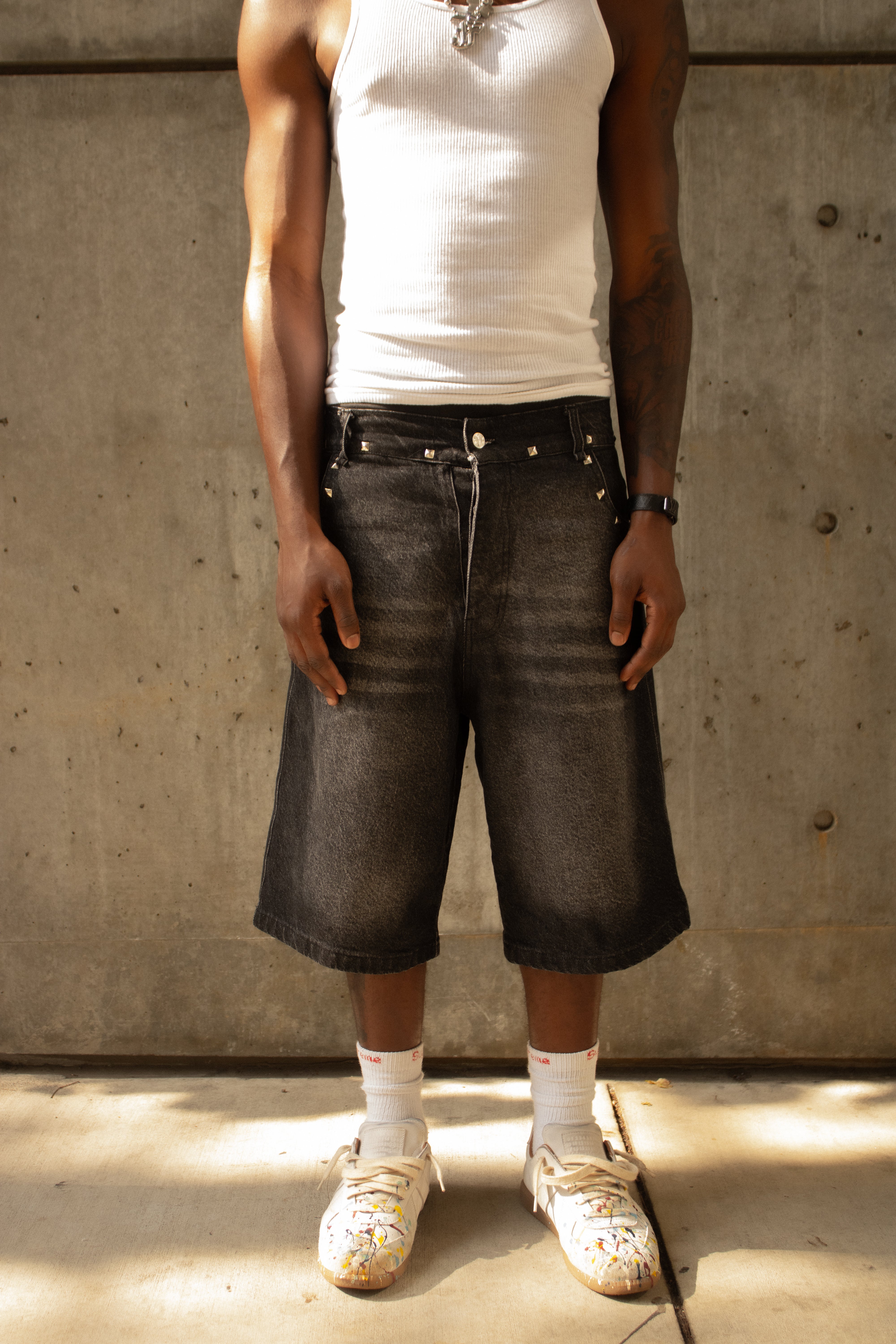 Studded denim Jorts